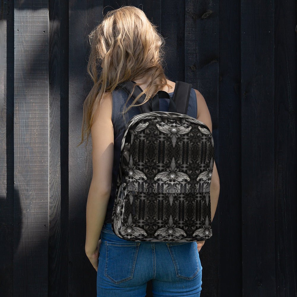 Front Chrome Cross & Angel Wingz Medium Backpack w/Pockets #MzKittyz #NikkiDKatArt