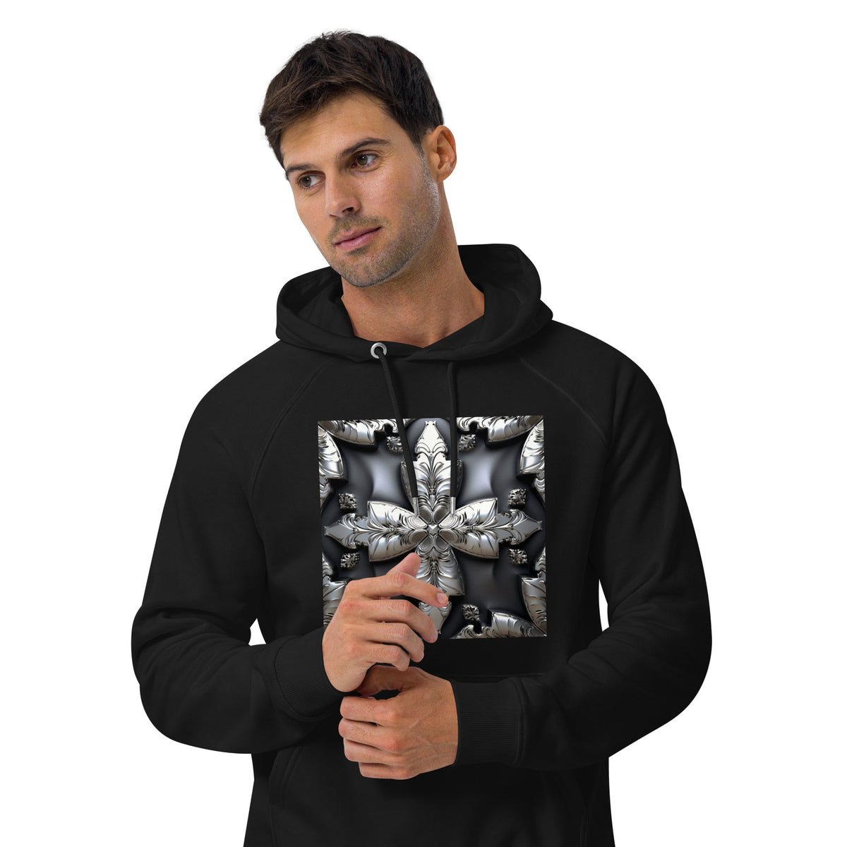 Front Chrome Cross Unisex Eco Raglan Hoodie \ XS to 3XL #MzKittyz #NikkiDKatArt