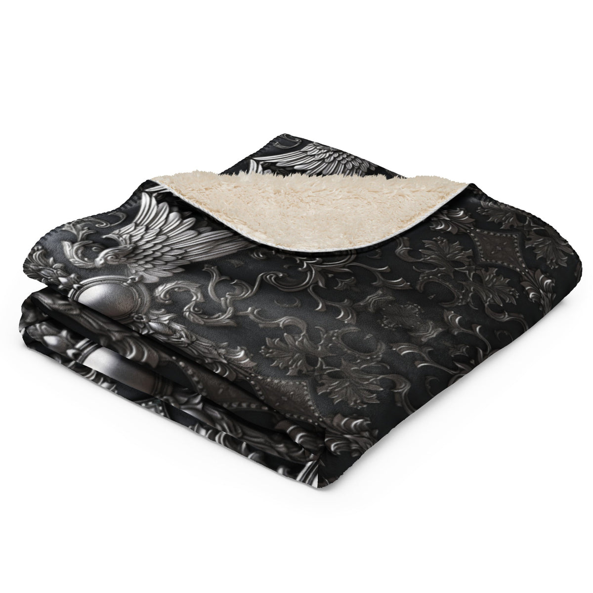 Front Chrome Cross w/Wings- Sherpa Throw Blanket 37" x 57" #MzKittyz #NikkiDKatArt