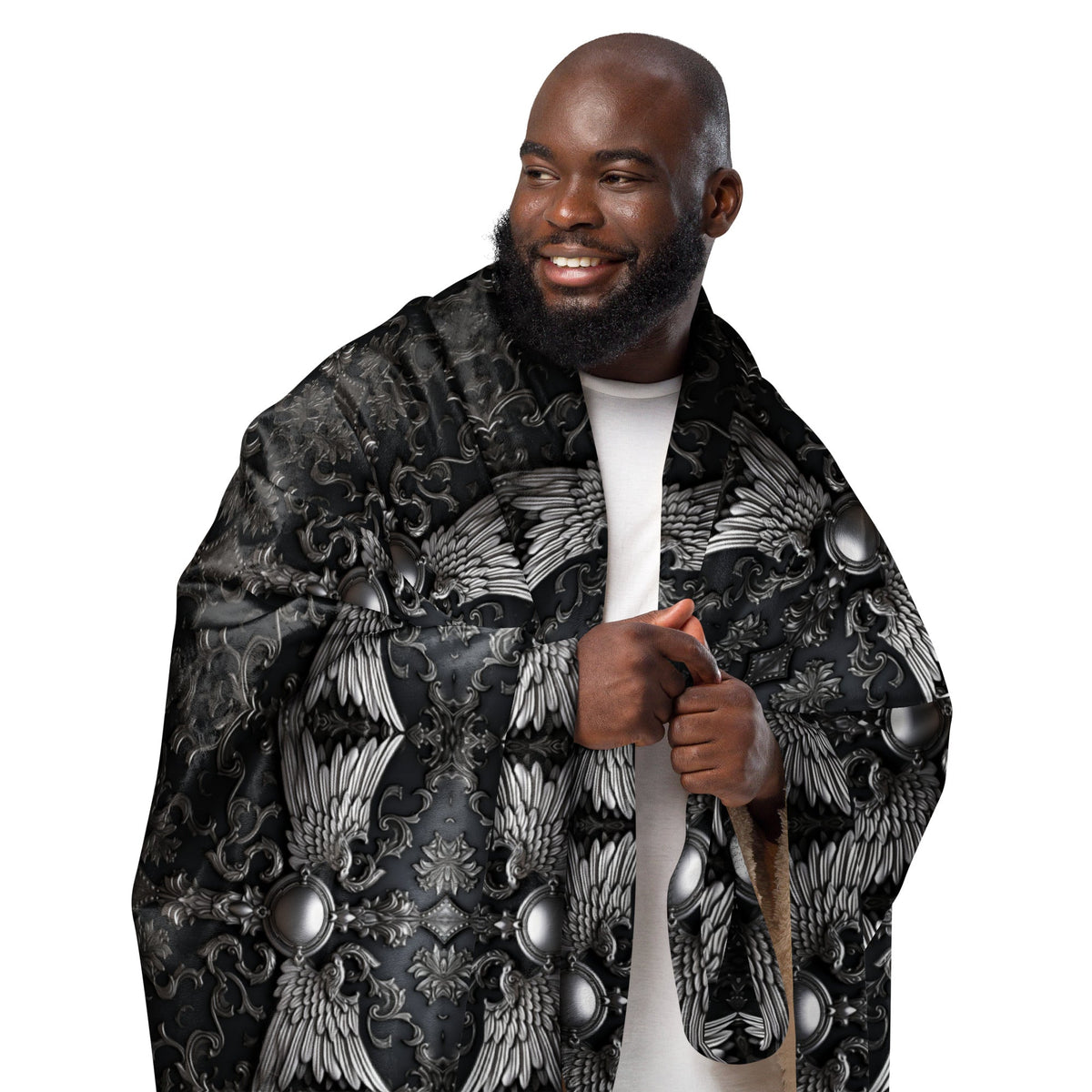 Front Chrome Crosses & Wings Sherpa Blanket 60" x 70" #MzKittyz #NikkiDKatArt