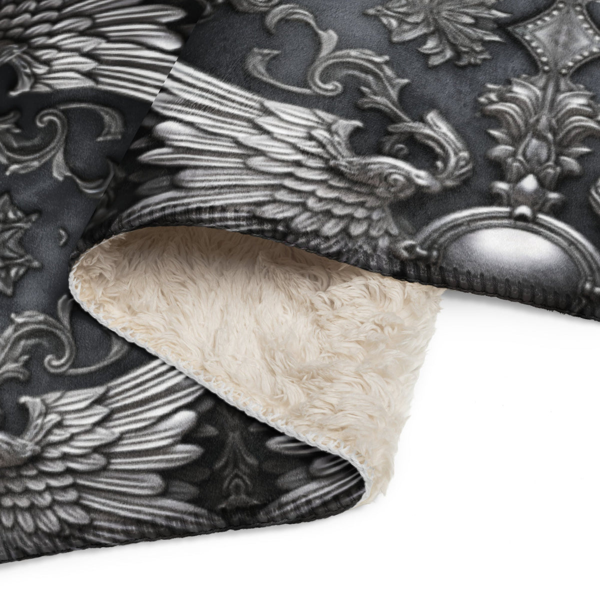 Front Chrome Crosses & Wings Sherpa Blanket 60" x 70" #MzKittyz #NikkiDKatArt