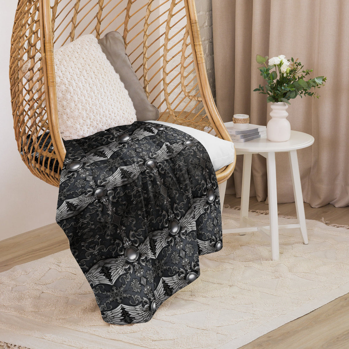 Front Chrome Crosses & Wings Sherpa Blanket 60" x 70" #MzKittyz #NikkiDKatArt