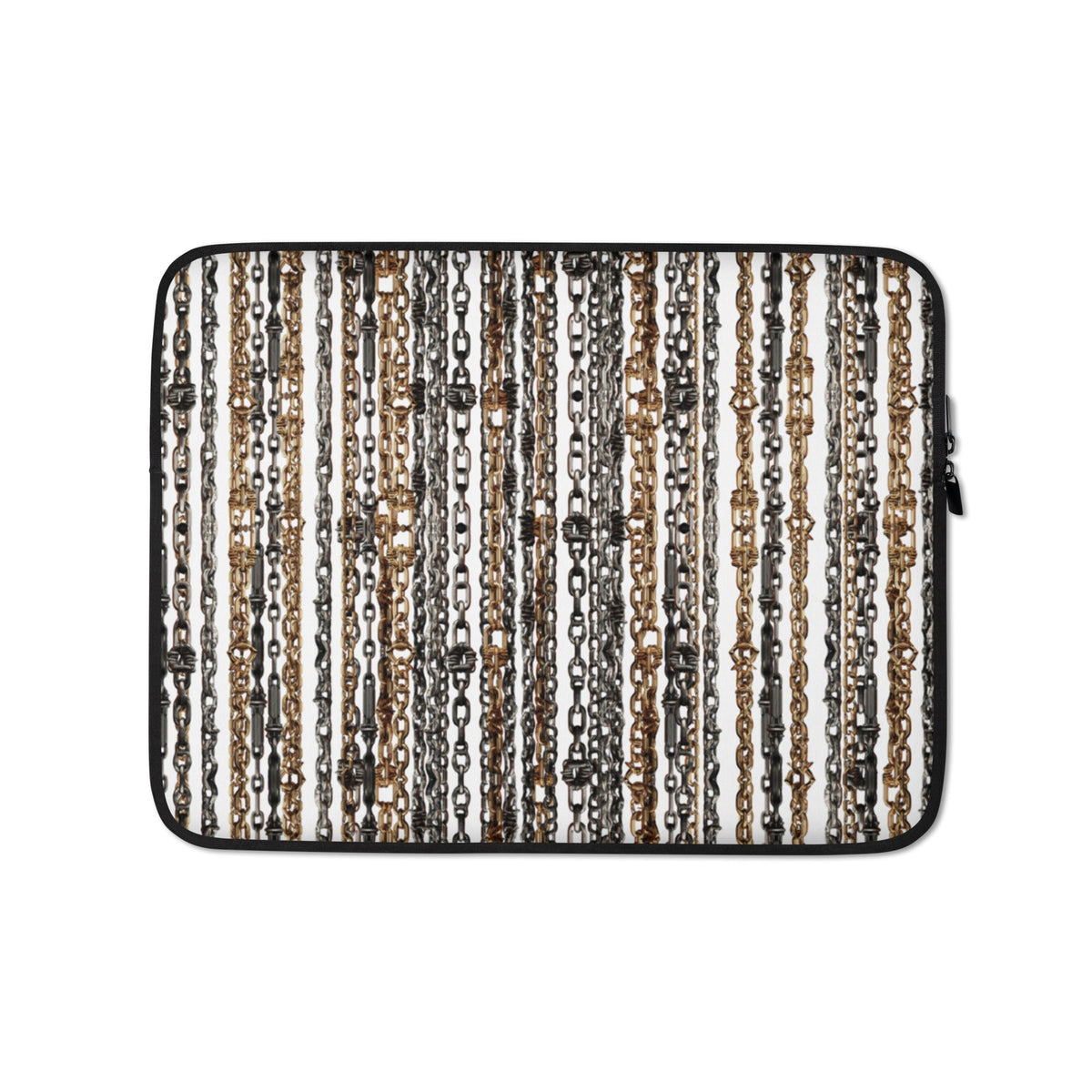 Front Chrome & Gold - Chains & Coins Design Laptop Sleeve w/ faux fur lining | 2 sizes Laptop Sleeve #MzKittyz #NikkiDKatArt