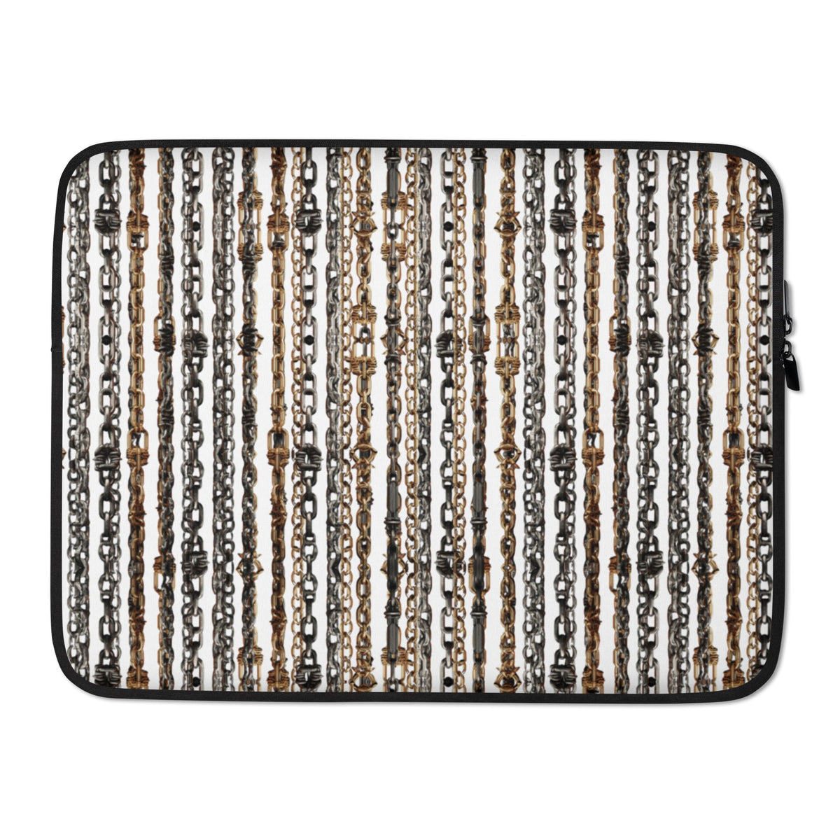Front Chrome & Gold - Chains & Coins Design Laptop Sleeve w/ faux fur lining | 2 sizes Laptop Sleeve #MzKittyz #NikkiDKatArt