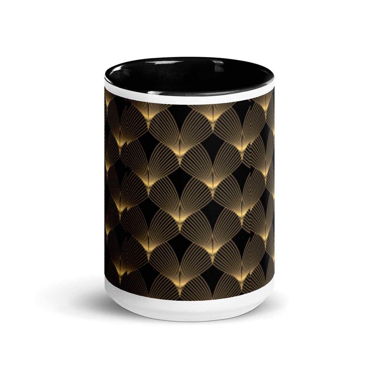 Front Deco Art Fan Design - Mug with Black Inside & on Handle - 15 oz Ceramic 15 oz #MzKittyz #NikkiDKatArt