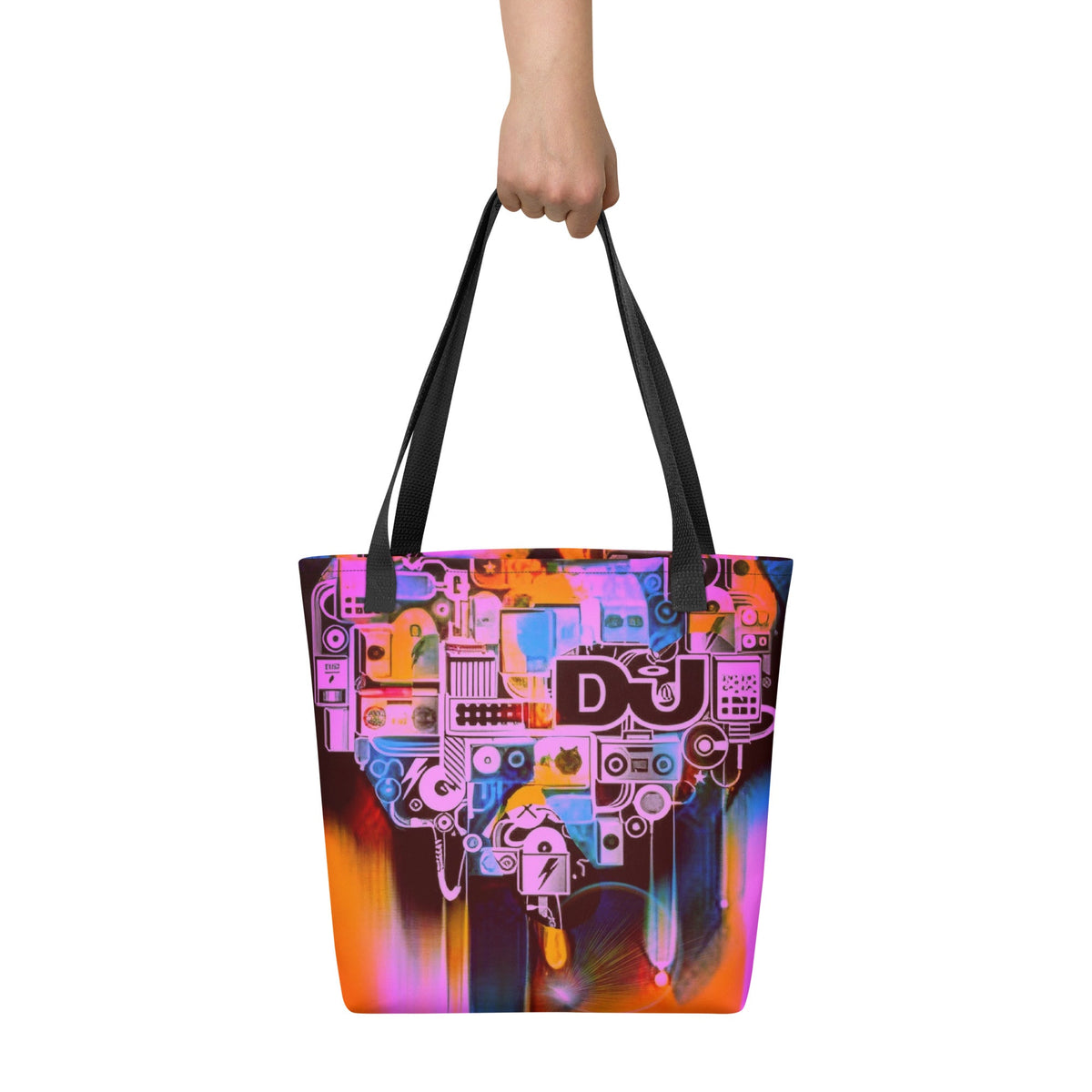 Front Dj Love Design Tote Bag - Handles in black or yellow Tote Bag #MzKittyz #NikkiDKatArt