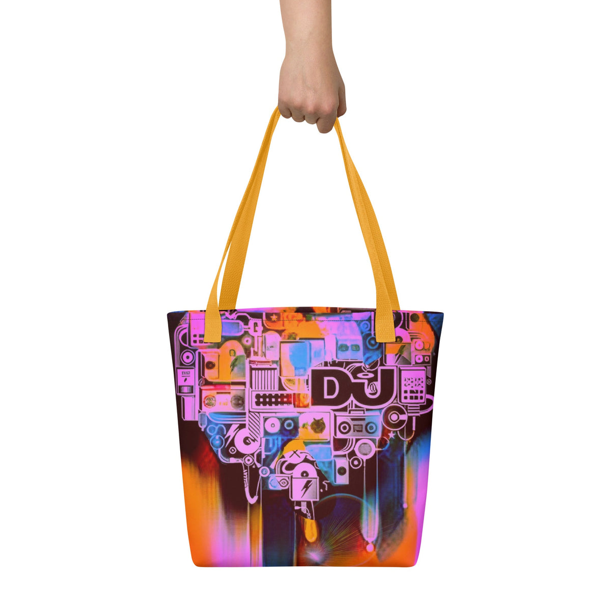 Front Dj Love Design Tote Bag - Handles in black or yellow Tote Bag #MzKittyz #NikkiDKatArt