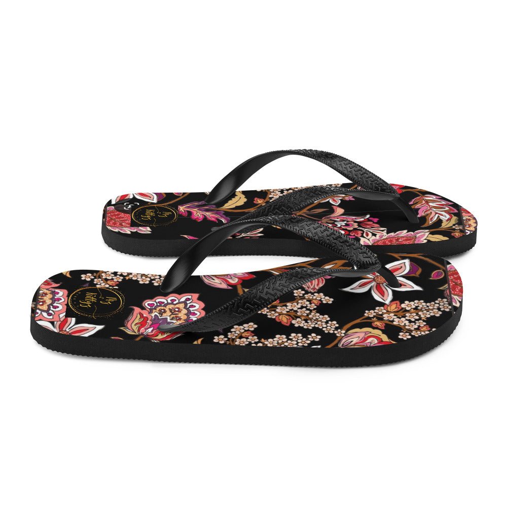 Front Flower Tapestry Signature Design - Unisex Flip-Flops Flip Flops #MzKittyz #NikkiDKatArt
