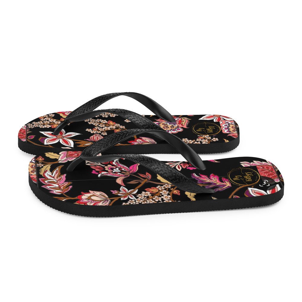 Front Flower Tapestry Signature Design - Unisex Flip-Flops Flip Flops #MzKittyz #NikkiDKatArt