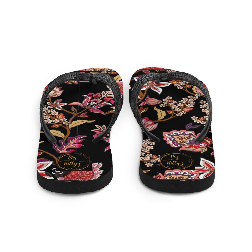 Front Flower Tapestry Signature Design - Unisex Flip-Flops Flip Flops #MzKittyz #NikkiDKatArt
