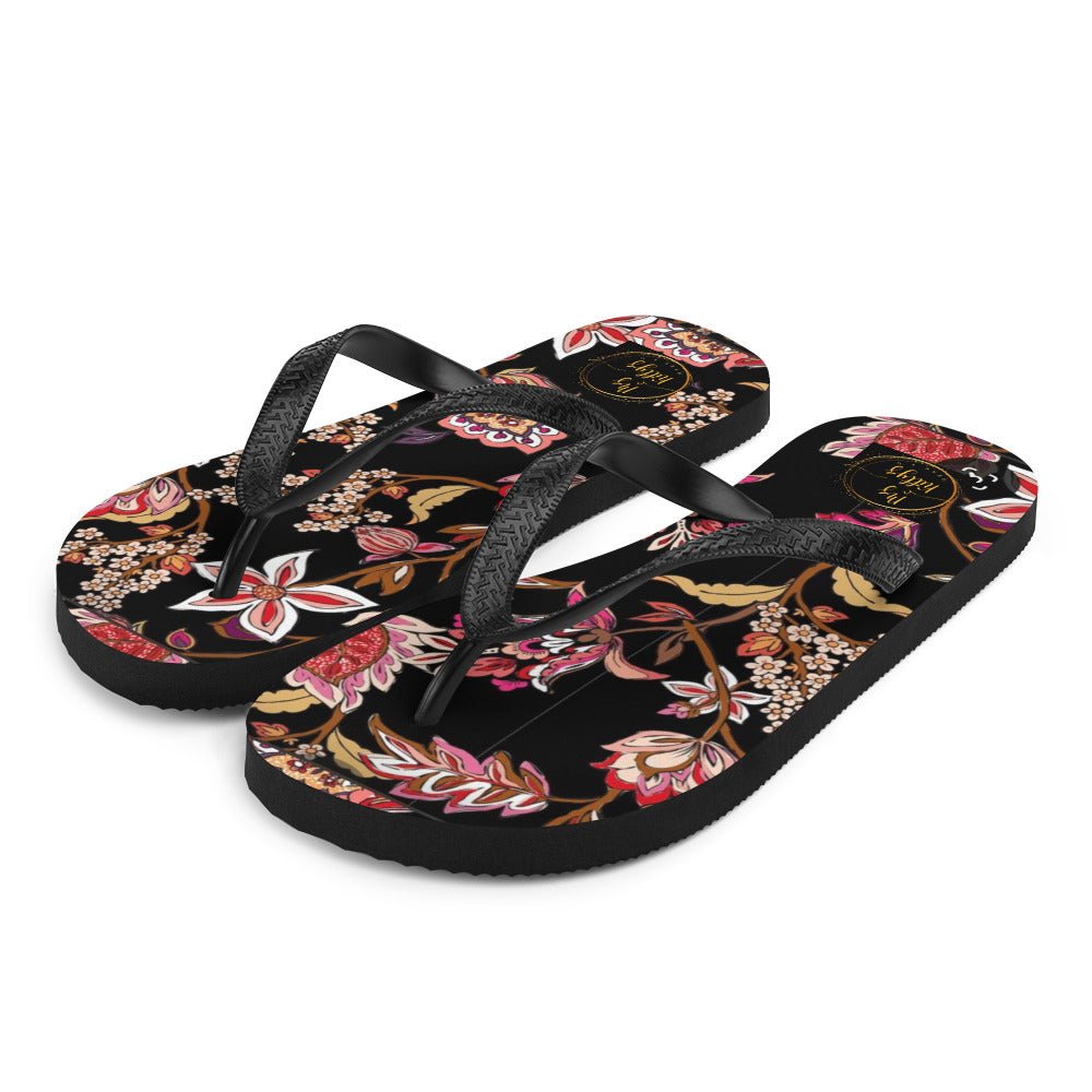 Front Flower Tapestry Signature Design - Unisex Flip-Flops Flip Flops #MzKittyz #NikkiDKatArt