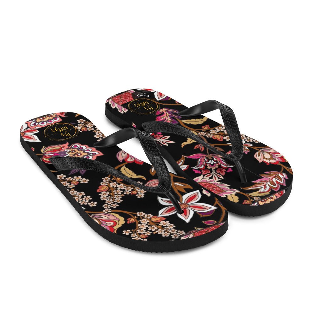 Front Flower Tapestry Signature Design - Unisex Flip-Flops Flip Flops #MzKittyz #NikkiDKatArt