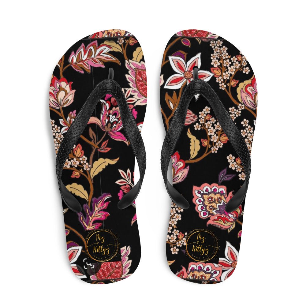 Front Flower Tapestry Signature Design - Unisex Flip-Flops Flip Flops #MzKittyz #NikkiDKatArt