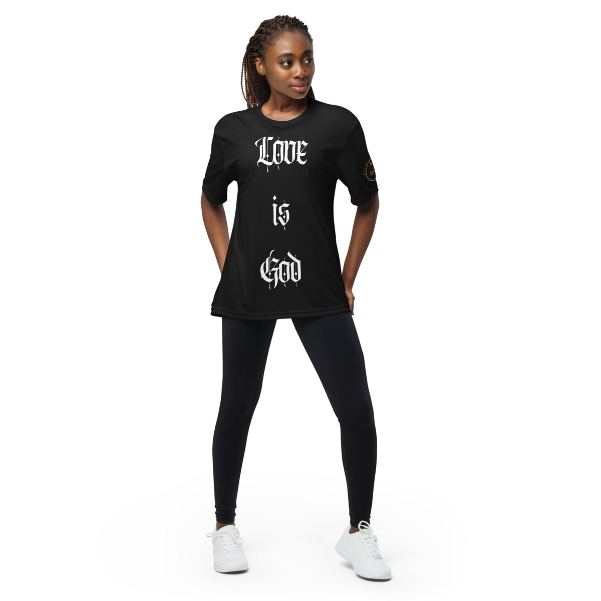 Front "Love is God, God is Love" Unisex performance Crew Neck T-shirt Tshirt, Moisture Wicking - Unisex #MzKittyz #NikkiDKatArt