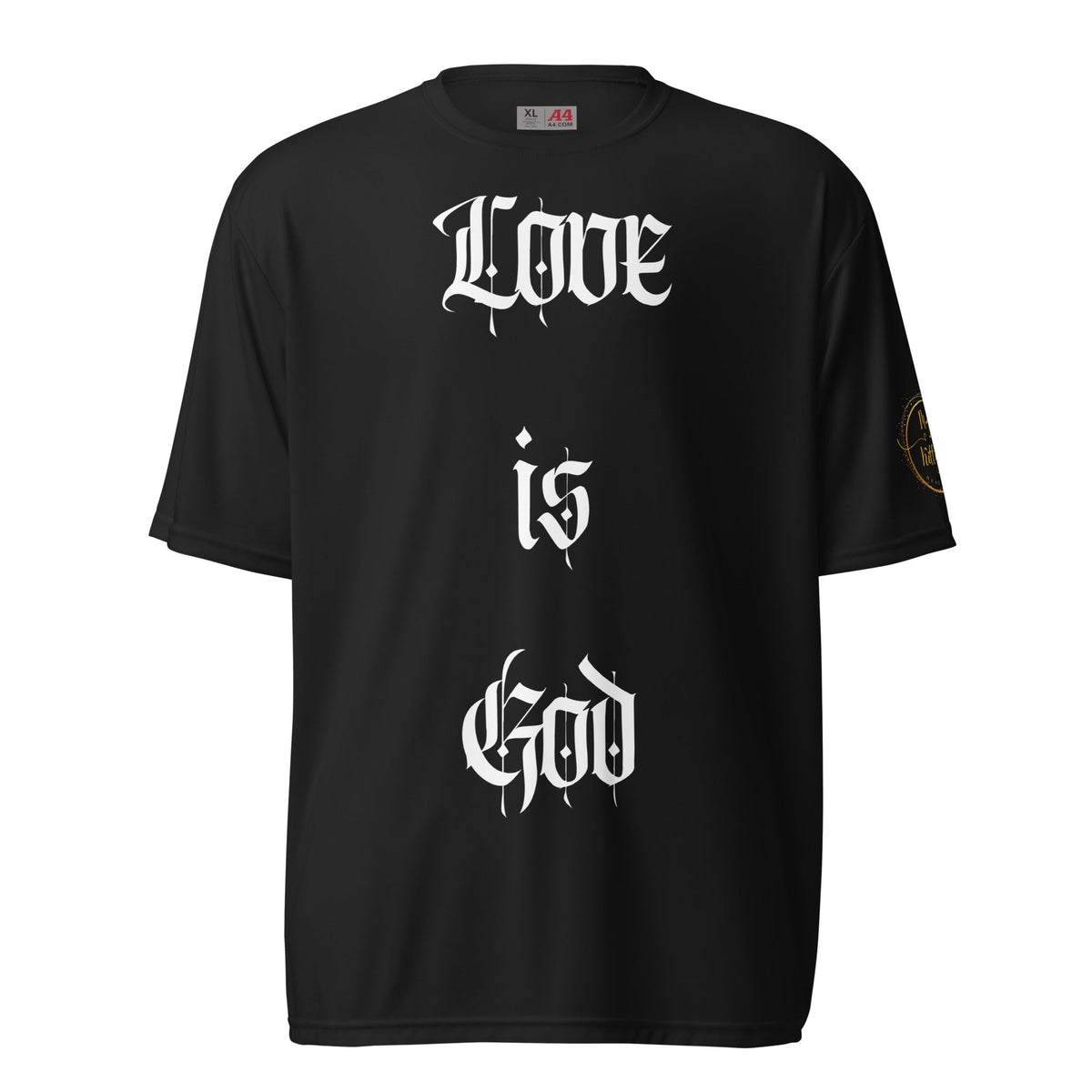 Front "Love is God, God is Love" Unisex performance Crew Neck T-shirt Tshirt, Moisture Wicking - Unisex #MzKittyz #NikkiDKatArt