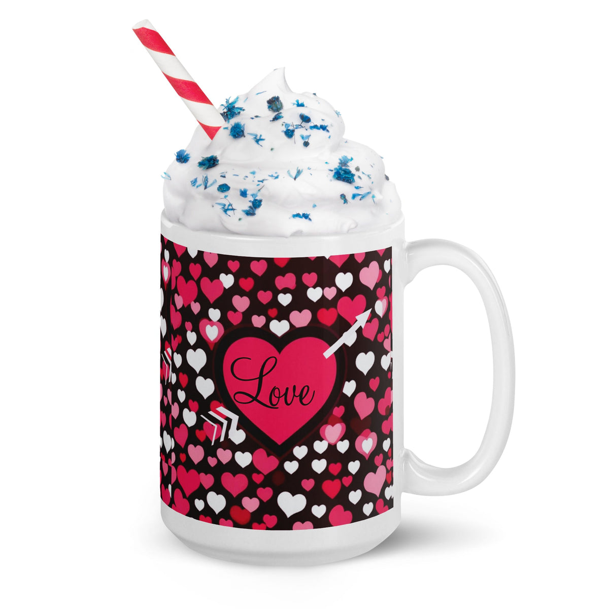 Front Love my Valentine Design -White glossy Ceramic Mug #MzKittyz #NikkiDKatArt