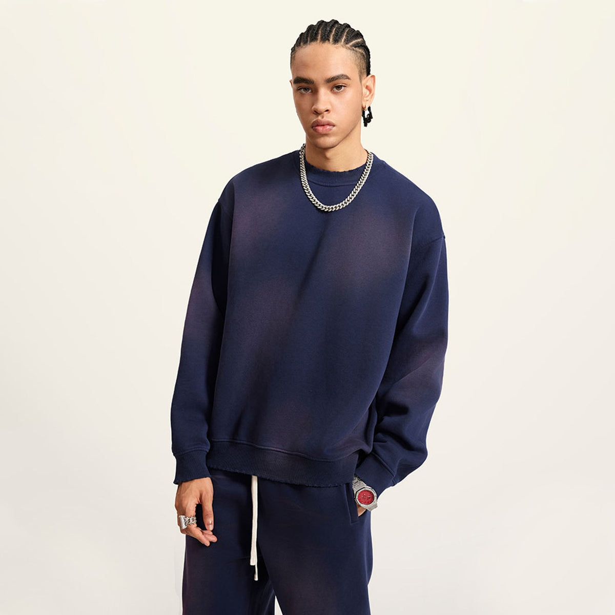 Front Mz Kittyz Bearz Bear - (Royal Blue)Streetwear Unisex Monkey Washed Dyed Fleece Pullover #MzKittyz #NikkiDKatArt