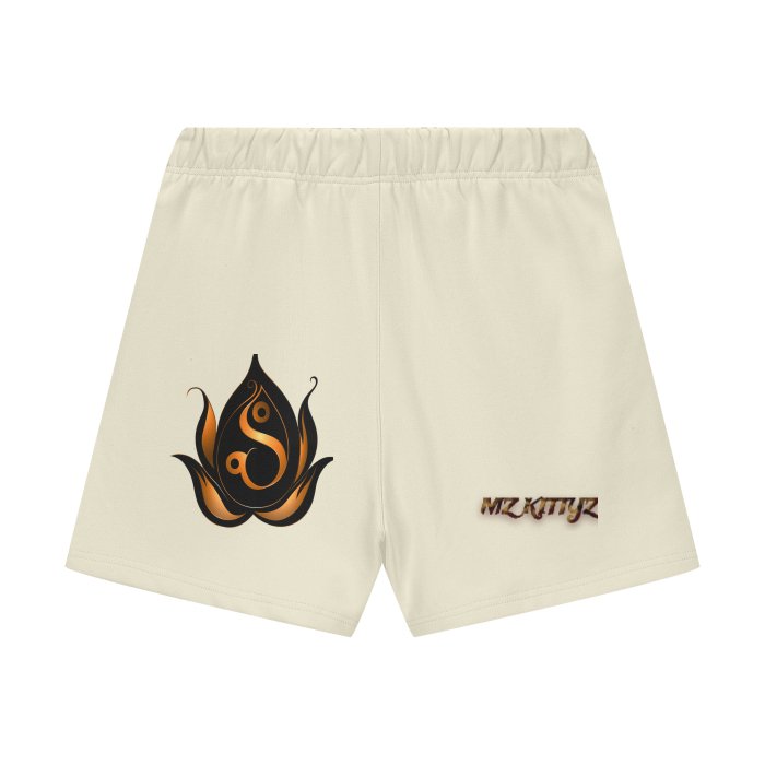 Front Mz Kittyz Hearts of Fire - Streetwear Unisex Heavyweight 460G Fleece Loose Fit Shorts #MzKittyz #NikkiDKatArt