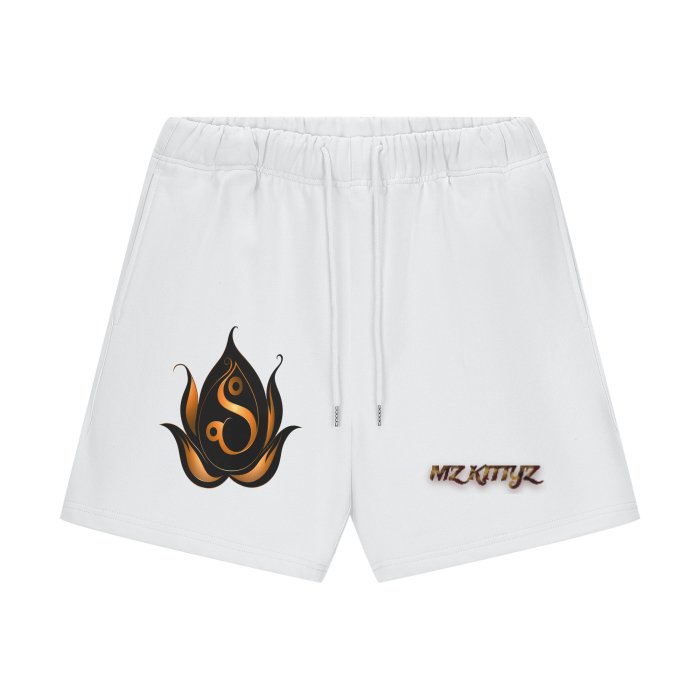 Front Mz Kittyz Hearts of Fire - Streetwear Unisex Heavyweight 460G Fleece Loose Fit Shorts #MzKittyz #NikkiDKatArt