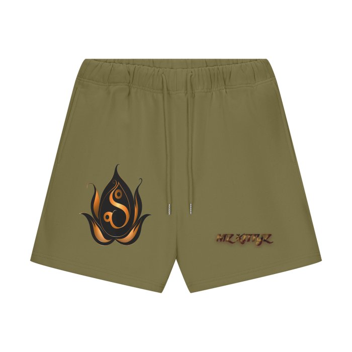 Front Mz Kittyz Hearts of Fire - Streetwear Unisex Heavyweight 460G Fleece Loose Fit Shorts #MzKittyz #NikkiDKatArt