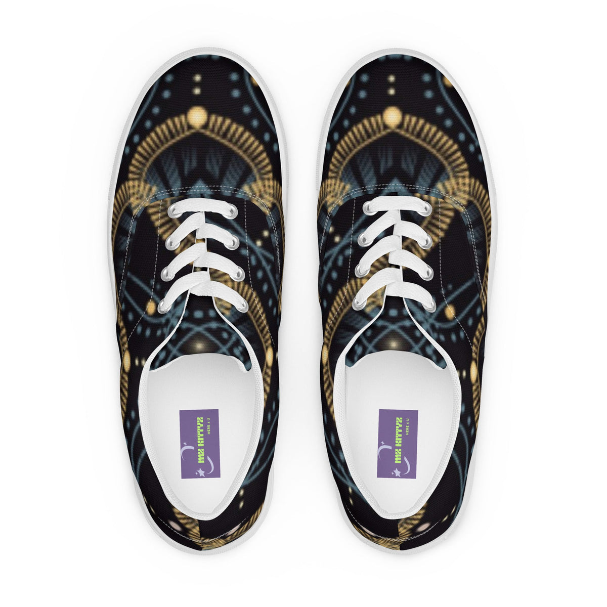 Front Mz Kittyz Starr Tapestry Design - Women’s lace-up Canvas Shoes - Sneakers #MzKittyz #NikkiDKatArt