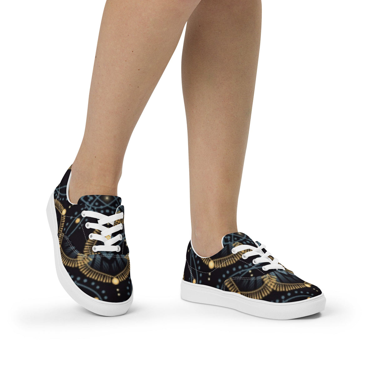 Front Mz Kittyz Starr Tapestry Design - Women’s lace-up Canvas Shoes - Sneakers #MzKittyz #NikkiDKatArt