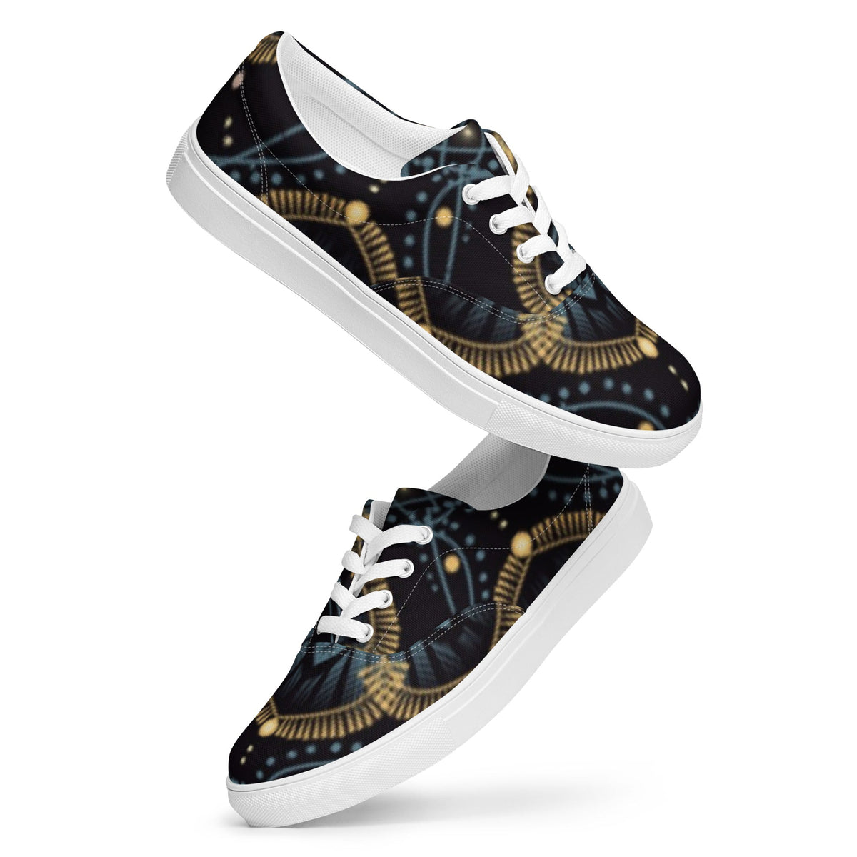 Front Mz Kittyz Starr Tapestry Design - Women’s lace-up Canvas Shoes - Sneakers #MzKittyz #NikkiDKatArt