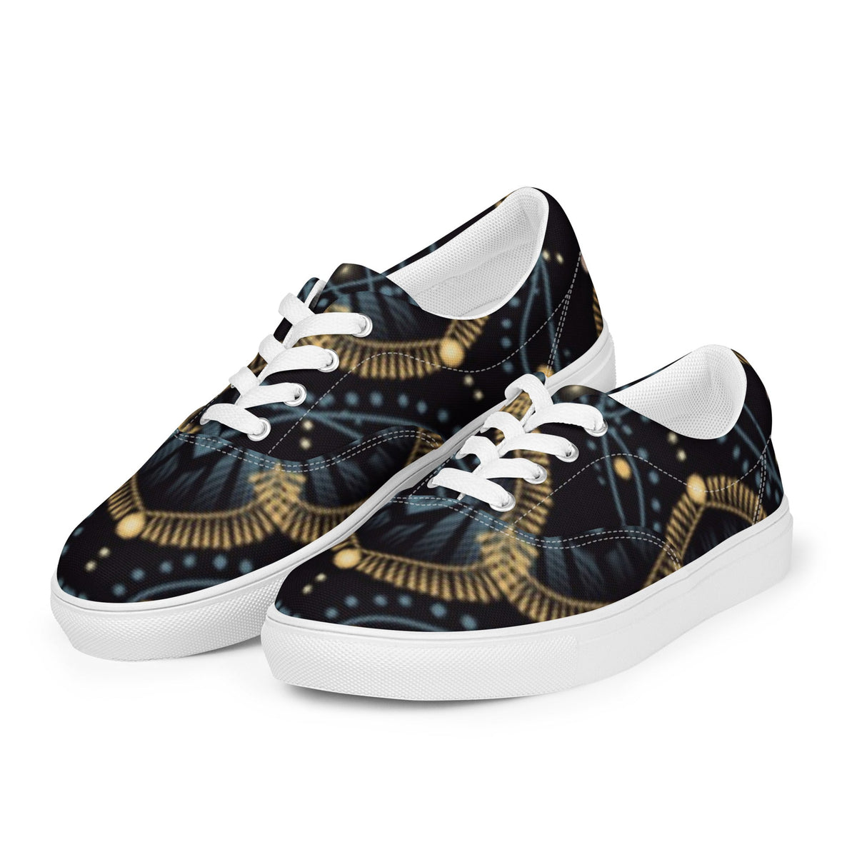 Front Mz Kittyz Starr Tapestry Design - Women’s lace-up Canvas Shoes - Sneakers #MzKittyz #NikkiDKatArt