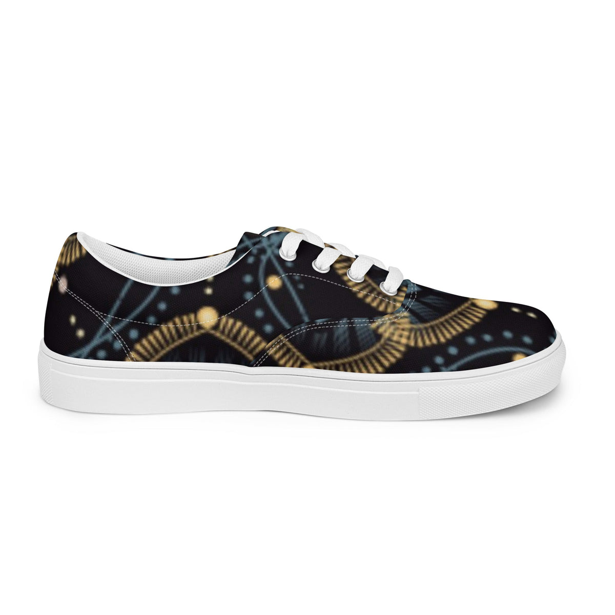Front Mz Kittyz Starr Tapestry Design - Women’s lace-up Canvas Shoes - Sneakers #MzKittyz #NikkiDKatArt