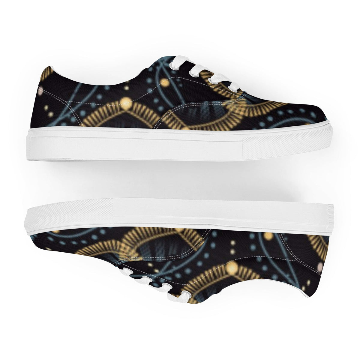 Front Mz Kittyz Starr Tapestry Design - Women’s lace-up Canvas Shoes - Sneakers #MzKittyz #NikkiDKatArt