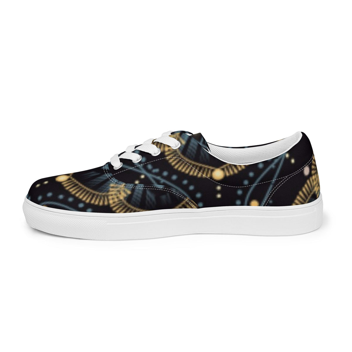 Front Mz Kittyz Starr Tapestry Design - Women’s lace-up Canvas Shoes - Sneakers #MzKittyz #NikkiDKatArt