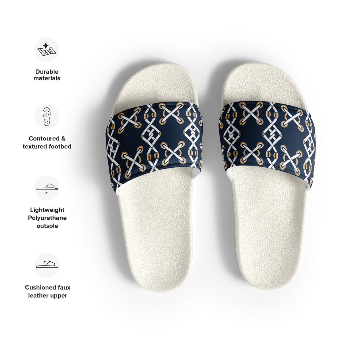 Front Navy Criss Cross Design - Men’s slides- White soles - Slippers - Shower Shoes #MzKittyz #NikkiDKatArt