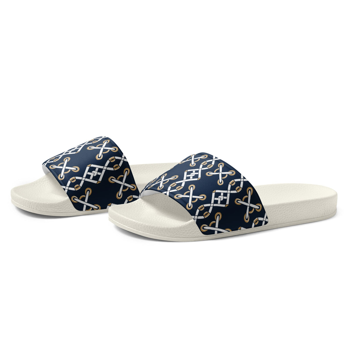 Front Navy Criss Cross Design - Men’s slides- White soles - Slippers - Shower Shoes #MzKittyz #NikkiDKatArt