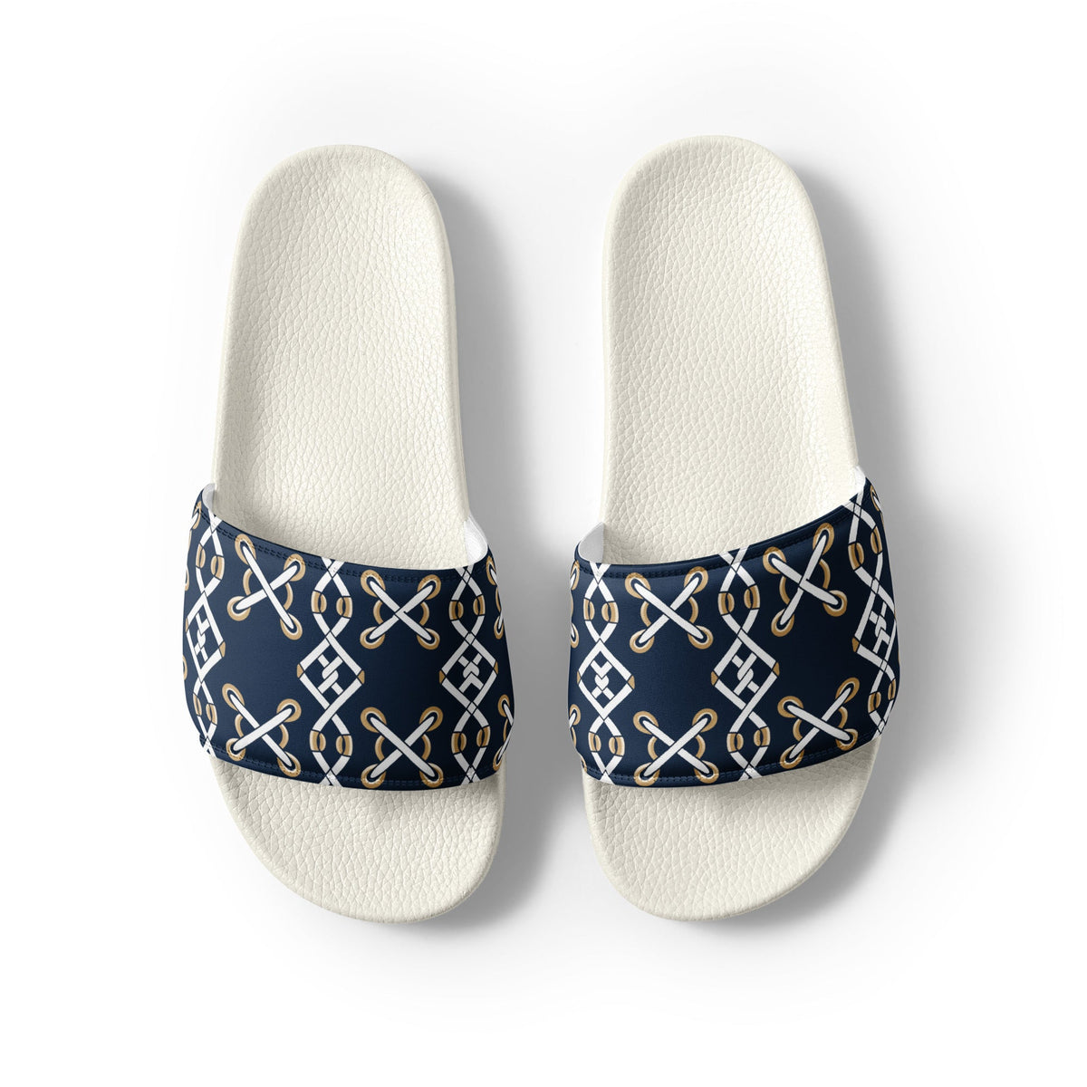 Front Navy Criss Cross Design - Men’s slides- White soles - Slippers - Shower Shoes #MzKittyz #NikkiDKatArt