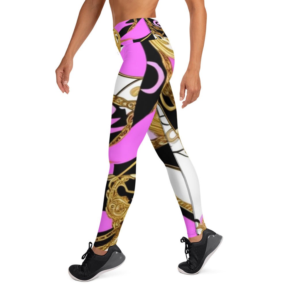 Front Nx Pink & Black Signature Yoga Leggings Yoga Leggings #MzKittyz #NikkiDKatArt