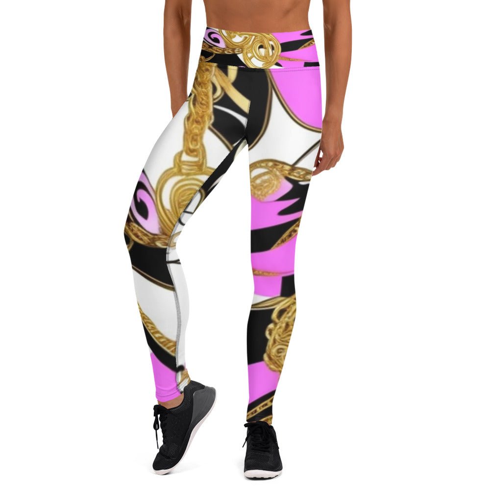 Front Nx Pink & Black Signature Yoga Leggings Yoga Leggings #MzKittyz #NikkiDKatArt