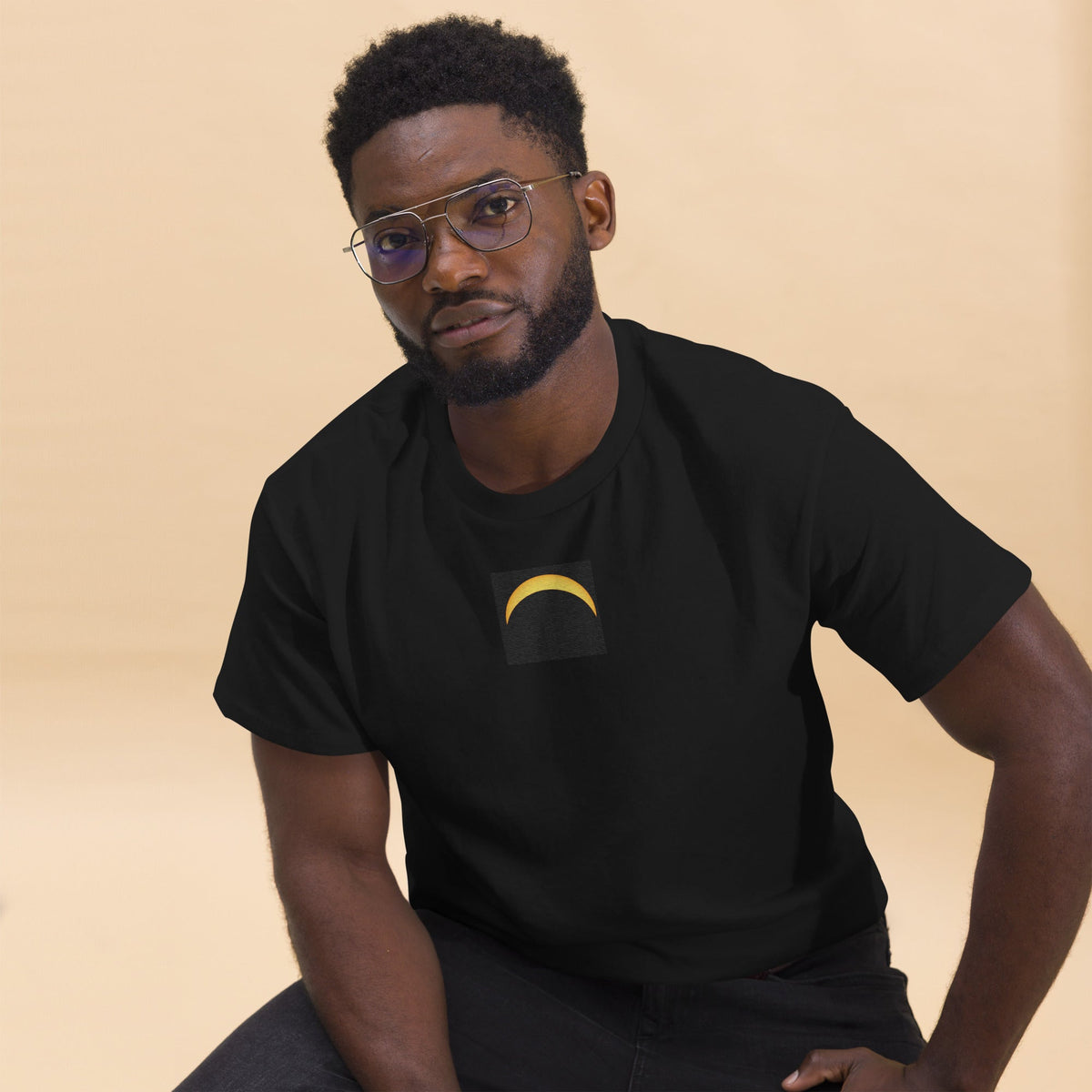 Front Black Solar Eclipse Men's classic tee - Embroidered & Printed Design - Sizes up to 5XL #MzKittyz #NikkiDKatArt