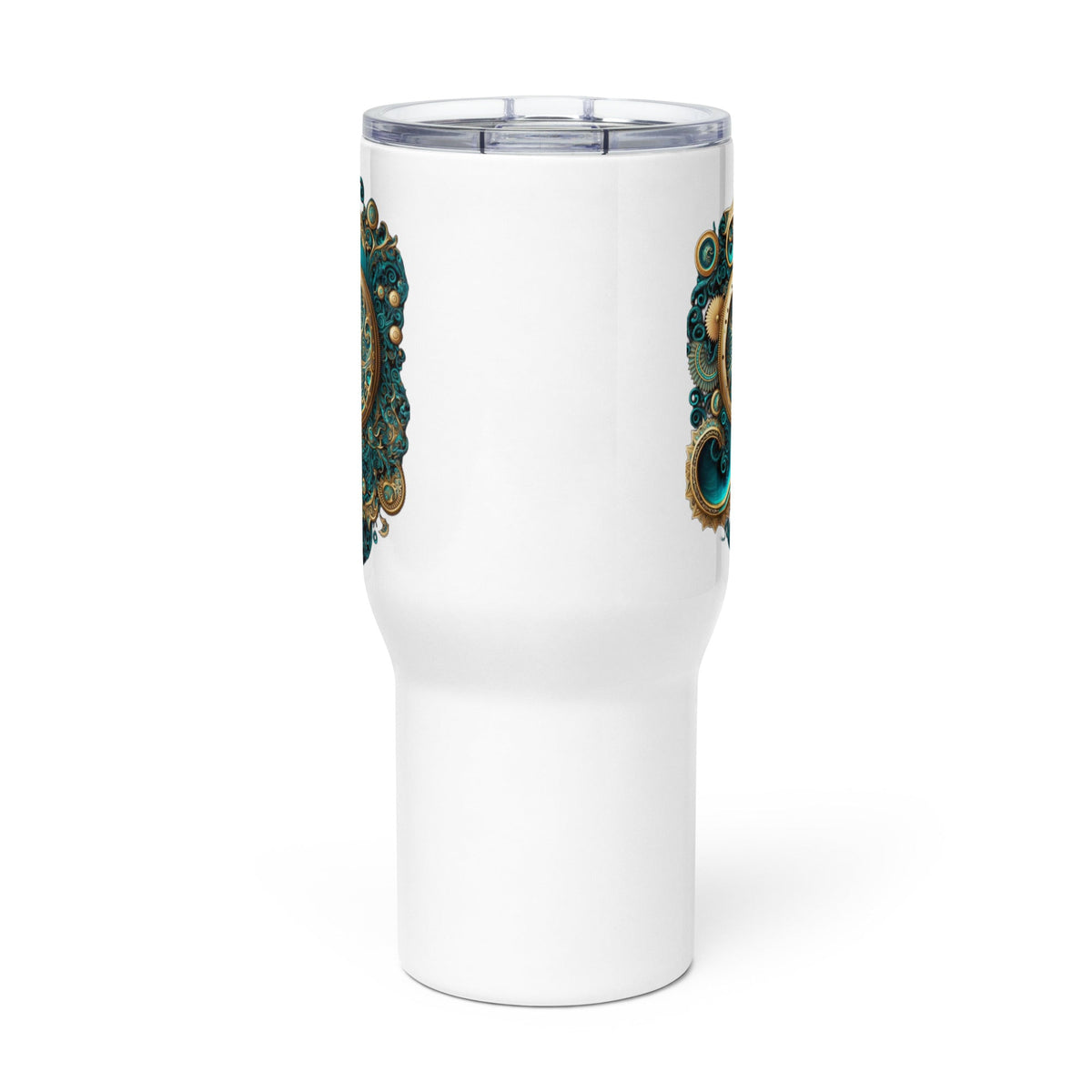 Front Steam Pop Bank Safe Design - Stainless Steel - Travel Mug with a Handle - 25oz. #MzKittyz #NikkiDKatArt