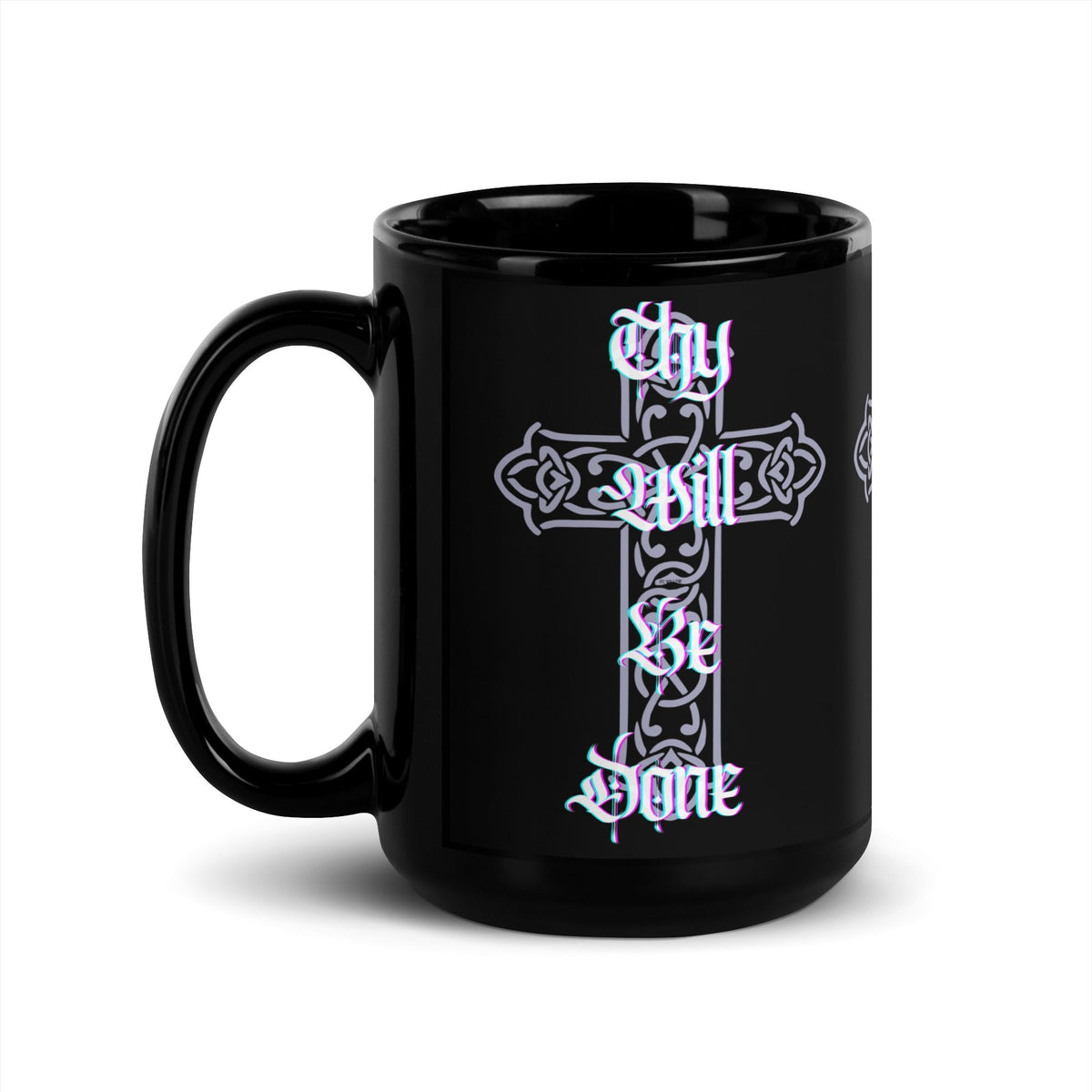 Left 'Thy Will Be Done' - Black Glossy Mug - 11oz, 15oz #MzKittyz #NikkiDKatArt