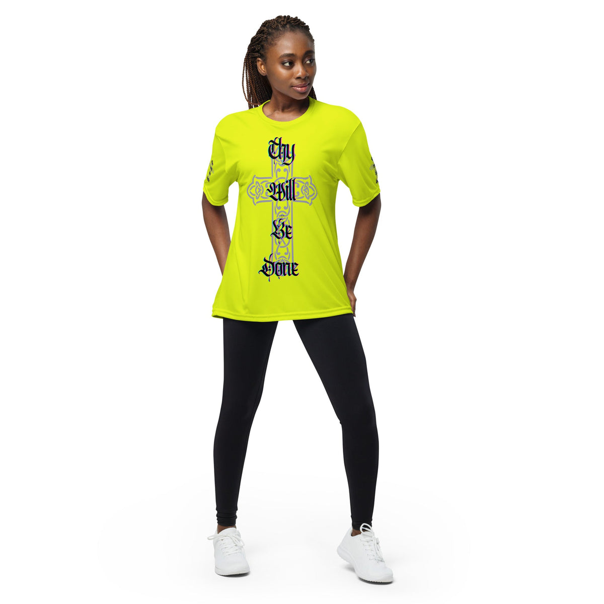 Front Girl, Neon Yellow,'Thy Will Be Done' Unisex Moisture Wicking crew neck t-shirt Short Sleeve , Moisture Wicking, T-Shirt
