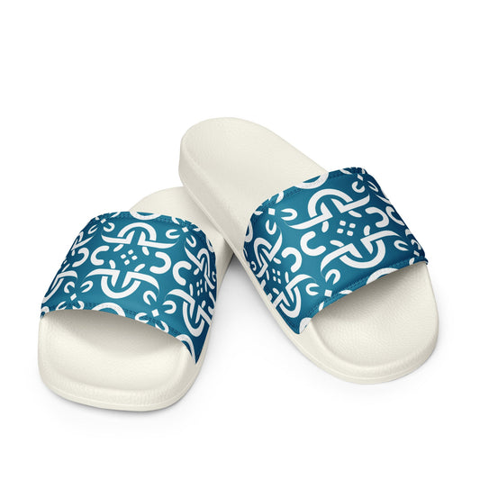 Front Tribal Signature Blue Design - Women's Slides - White soles - Slippers- Shower Shoes #MzKittyz #NikkiDKatArt