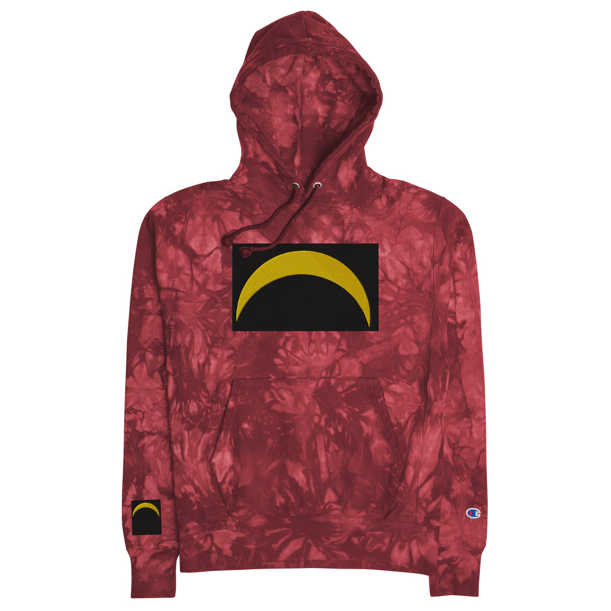Front Unisex Champion Tie-Dye hoodie with Embroidered Solar Eclipse Sizes up to 2XL Hoodie #MzKittyz #NikkiDKatArt