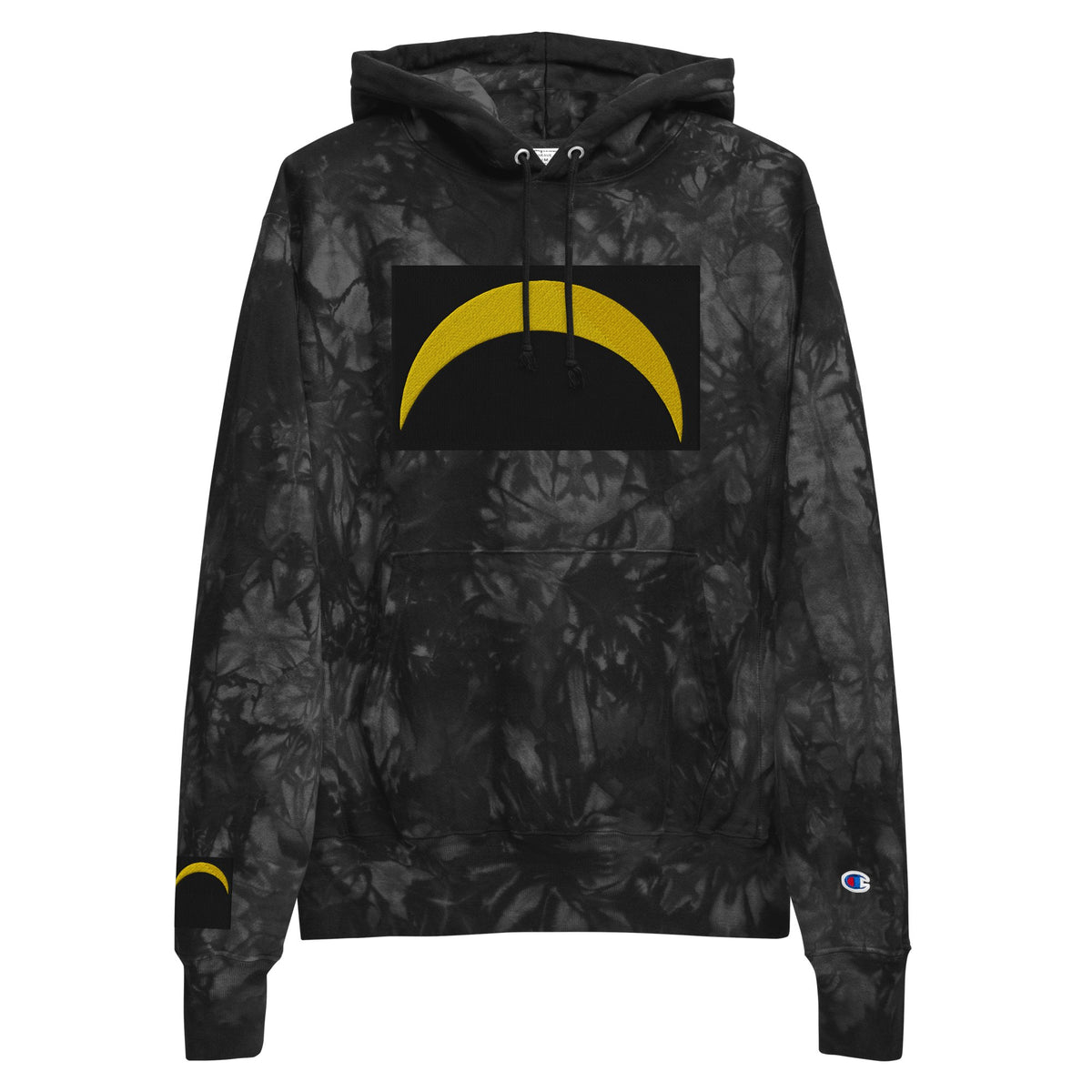 Front Unisex Champion Tie-Dye hoodie with Embroidered Solar Eclipse Sizes up to 2XL Hoodie #MzKittyz #NikkiDKatArt