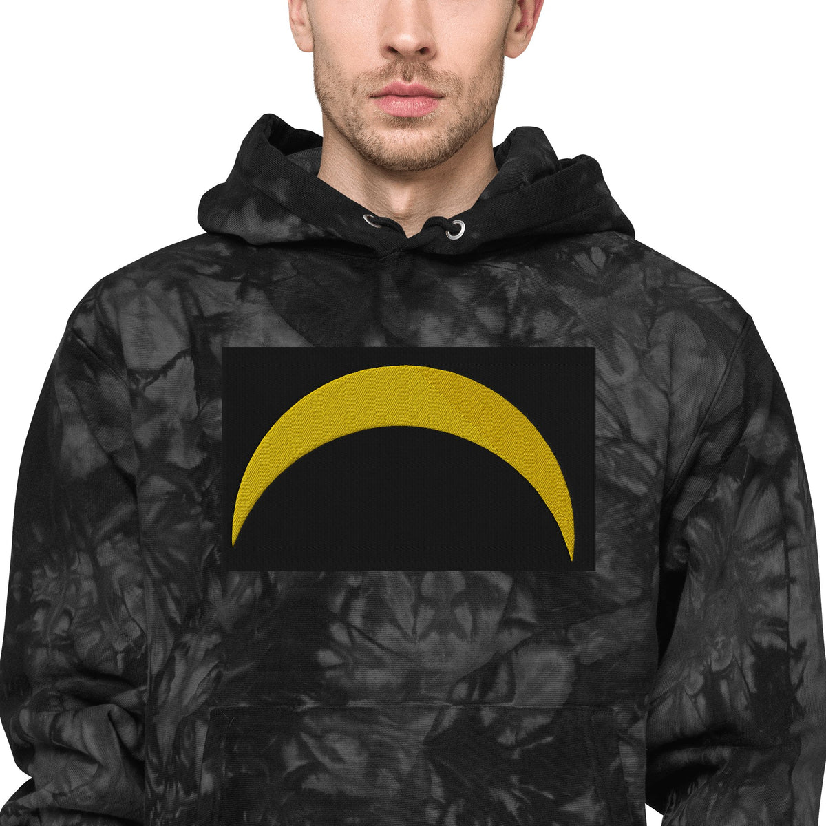 Front Unisex Champion Tie-Dye hoodie with Embroidered Solar Eclipse Sizes up to 2XL Hoodie #MzKittyz #NikkiDKatArt