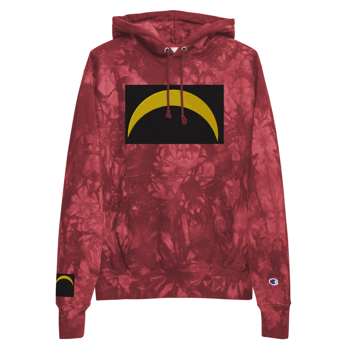Front Unisex Champion Tie-Dye hoodie with Embroidered Solar Eclipse Sizes up to 2XL Hoodie #MzKittyz #NikkiDKatArt