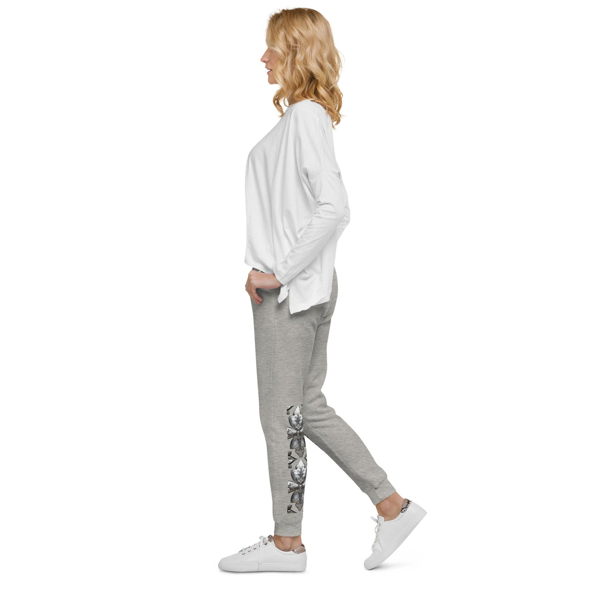 Front Unisex Chrome Crosses Fleece Sweatpants #MzKittyz #NikkiDKatArt