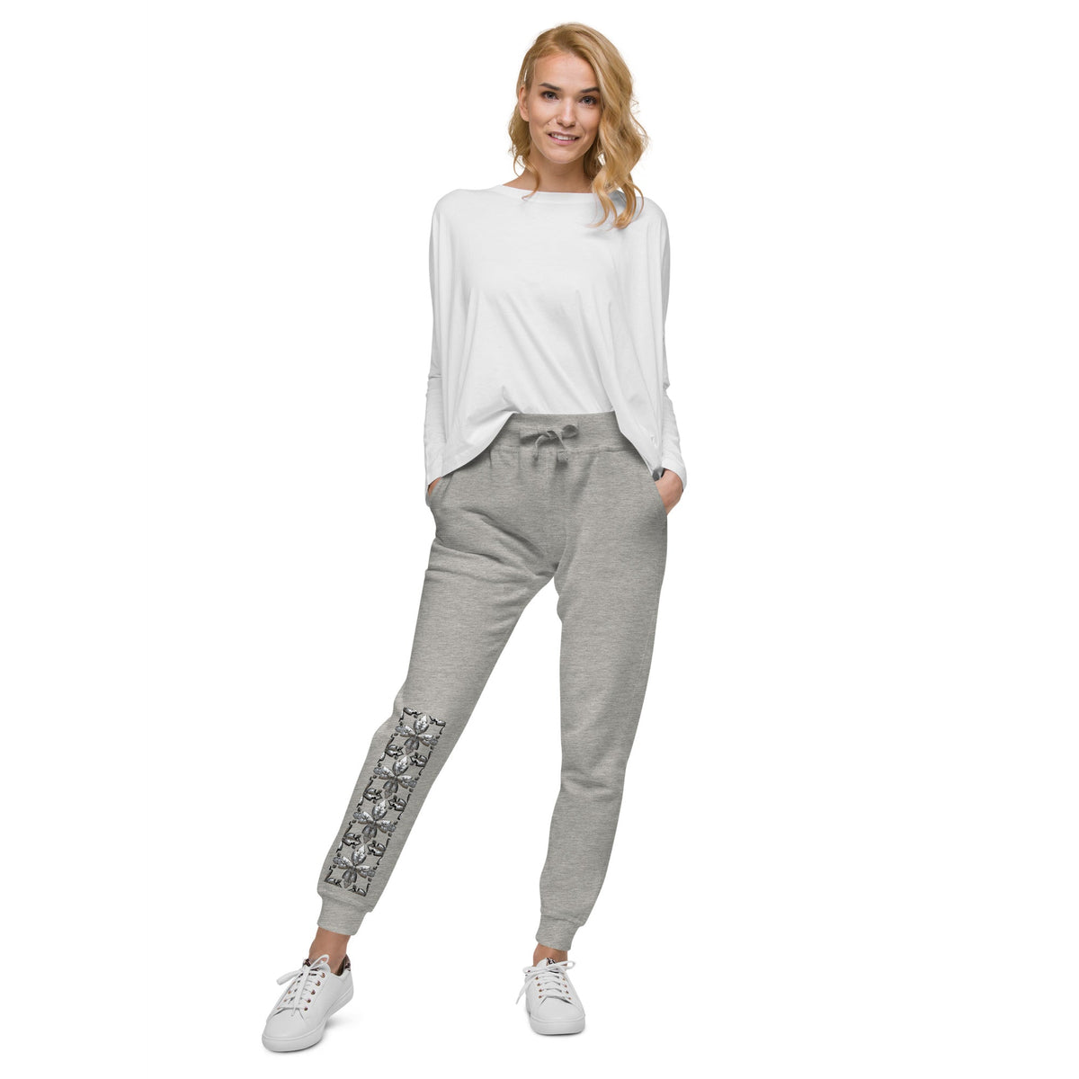 Front Unisex Chrome Crosses Fleece Sweatpants #MzKittyz #NikkiDKatArt