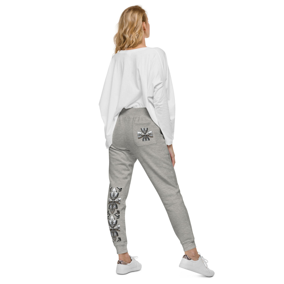 Front Unisex Chrome Crosses Fleece Sweatpants #MzKittyz #NikkiDKatArt