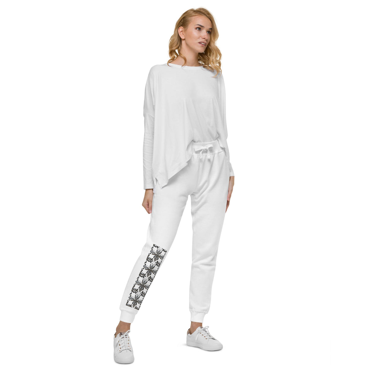 Front Unisex Chrome Crosses Fleece Sweatpants #MzKittyz #NikkiDKatArt