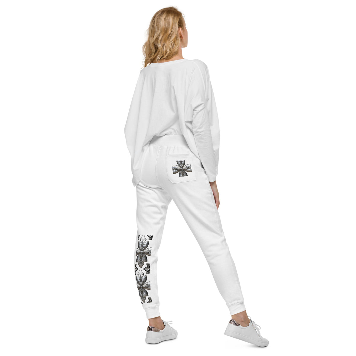 Front Unisex Chrome Crosses Fleece Sweatpants #MzKittyz #NikkiDKatArt